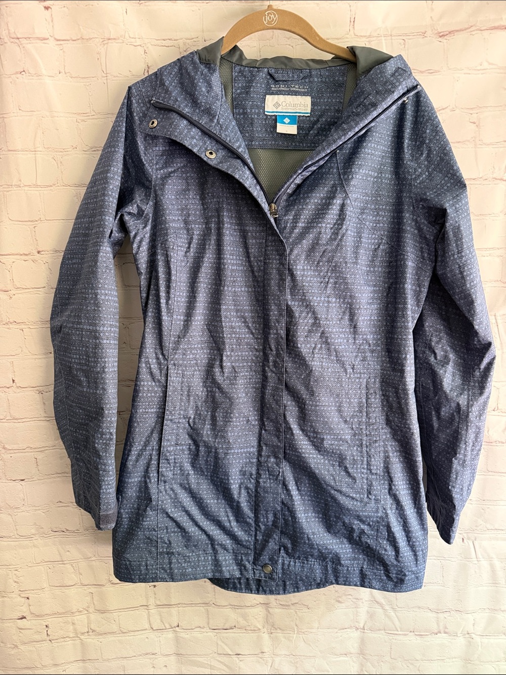 Columbia Women's Navy Spot Patterned Hooded Rain Jacket Size Small